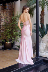 Nox Anabel A1737 Strapless Fitted Stretch Satin Prom Gown