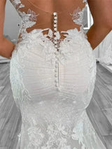 Boho Mermaid Wedding Open Back V-Neck Lace Spaghetti Strap Bridal Gown Vestidos De Novia