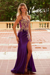 Nox Anabel C1613 Golden Flower Applique Strapless Sweetheart Dress