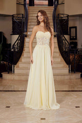 Nox Anabel C1617 Strapless Applique Corset with Chiffon Skirt Dress