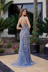 Nox Anabel C1834 Fitted Beaded Embellishments Peaked Neckline Prom Gown