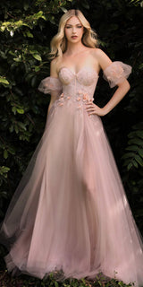 Cinderella Divine CB080 Long Strapless Tulle Floral Ball Gown