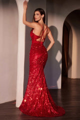 Ladivine CC0401 Dress Fit & Flare Sequin Corset Back Gown
