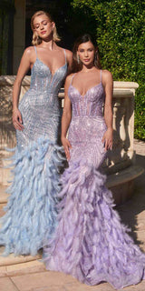 Ladivine CC2308 Long Fully Embellished and Feather Mermaid Gown