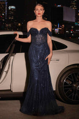 Ladivine CC341 Beaded Off The Shoulder Fit & Flare Gown