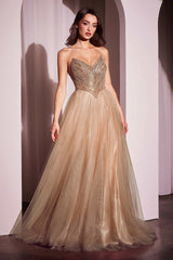 Ladivine CC415 Dress Strapless Beaded Tulle Ball Gown