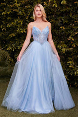 Ladivine CC415 Dress Strapless Beaded Tulle Ball Gown