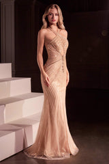 Ladivine CC427 Dress Fitted Halter Beaded Prom Gown