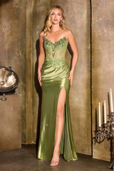 Ladivine CC491 Strapless Sweetheart Corset Bodice Fitted Satin Dress