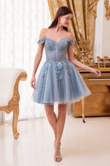 Cinderella Divine CD0194 Short Tulle A-Line Off the Shoulder Dress