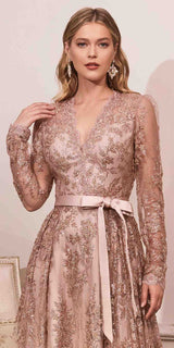 Cinderella Divine CD233 Long Sleeve Embellished Ball Gown