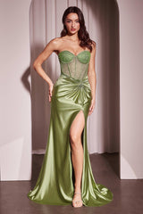 Ladivine CD2408 Dress Strapless Fitted Satin & Hot Stone Dress