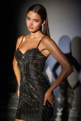 Ladivine CD2425 Sleek Dazzling Sparkle Crystal Fitted Mini Dress