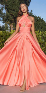 Ladivine CD323 Long Interchangeable Strap Satin A-Line Dress