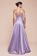 Ladivine CD337 Long A-Line Slit Satin Bustier Dress