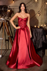 Ladivine CD389 Long A-Line Mikado Skirt Strapless Formal Dress