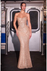 Ladivine CD396 Strapless Draped Neck Shimmering Sequin Fitted Formal Gown