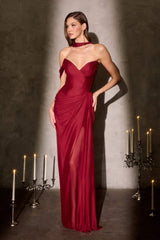 Ladivine CD406 Sculpted Pleated Bodice Lightweight Chiffon Fitted Gown