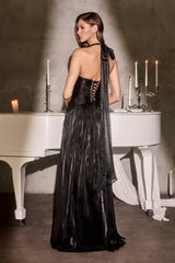 Ladivine CD412 Elegant Plunging Halter Flowing A-Line Gown