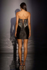 Ladivine CD645 Strapless Sheer Corset Fitted Mini Dress