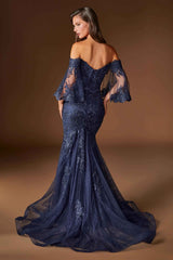 Ladivine CD659 Off the Shoulder Bell Sleeves Fitted Mermaid Gown