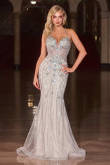 Ladivine CD716 Long Fitted Glamour Gown Halter Strap Crystal Embellishments