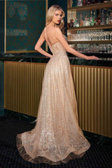 Ladivine CD724 Glitter A-Line Gown Strapless Sweetheart Crystal Beaded