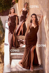 Ladivine CD943 Fitted Stretch Jersey Long Formal Dress Off Shoulder