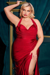 Ladivine CD796C Dress Stretch Satin Halter Fitted Curve Gown