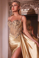 Ladivine CD868 Long Glamorous Lace Detailed Formal Gown Side Sash