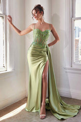 Ladivine CD868 Long Glamorous Lace Detailed Formal Gown Side Sash