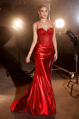 Ladivine CD868 Long Glamorous Lace Detailed Formal Gown Side Sash