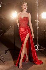 Ladivine CD868 Long Glamorous Lace Detailed Formal Gown Side Sash