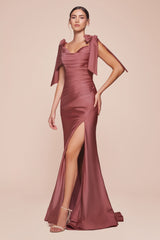 Ladivine CD943 Fitted Stretch Jersey Long Formal Dress Off Shoulder