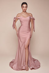 Cinderella Divine CD943C Long Fitted Stretch Jersey Formal Dress Off Shoulder