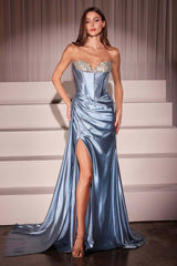 Ladivine CDS526 Dress Micro Crystal Strapless Satin Gown