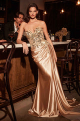 Ladivine CDS530 Strapless Sweetheart Fitted Satin Prom Dress