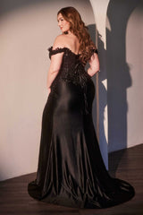 Ladivine CDS537C Off The Shoulder Lace & Satin Curve Dress