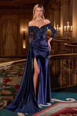 Ladivine CDS549 Mother of the Bride Fitted Gown Off Shoulder
