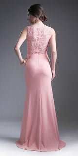 Cinderella Divine CF115 Long Lace Bodice Stretch Knit Sheath Dress Sleeveless