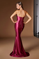Ladivine CH2602 Strapless Corset Bodice Two Piece Fitted Luxe Satin Gown