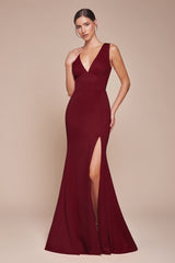 Ladivine CH395 Long Sleeveless V-Neckline Chiffon Dress