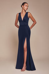 Ladivine CH395 Long Sleeveless V-Neckline Chiffon Dress