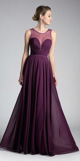 Cinderella Divine CJ251 Long A-Line Chiffon Dress Illusion Neckline