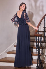 Ladivine CL10 Mother of the Bride V-Neckline Lace Bodice A-Line Gown