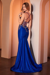 Ladivine CM372 Dress Fit & Flare Stretch Taffeta Embellished Gown