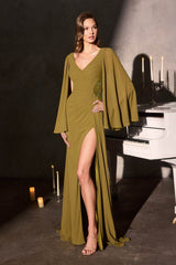Ladivine CM8248 Flowing Cap Sleeve Fitted Evening Soirées Dress