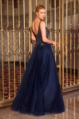 Ladivine CR880 Layered Tulle Skirt V-Neck A-Line Ball Gown