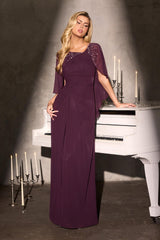 Ladivine CR884 Cape Sleeve Soft Flowing Chiffon MOB Dress