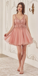 Ladivine CY022 Beaded A-Line Layered Tulle Short Homecoming Dress